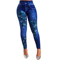Leggings grande taille pour femmes, taille haute, extensible, effet denim, skinny jeggings, pantalon crayon tendance pour femmes, vêtements imprimés