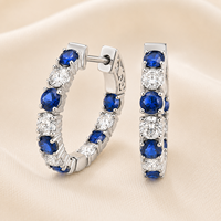 Boucles d'oreilles créoles en saphir bleu de 4,5 carats et diamants de laboratoire, en or 10K 14K, avec pierres précieuses taillées rondes, vente en gros personnalisée