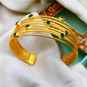 Women's Wedding Wear <b>Sterling</b> <b>Silver</b> 925 <b>Cuff</b> <b>Bracelets</b> with Emerald Gemstones Gold Plating Low MOQ Fashion Accessory - Product Image 4