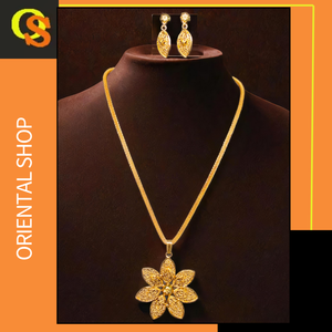 Conjunto de pendientes de collar de precios bajos con conjunto de pendientes de collar de diseño Premium chapado en oro de 22 quilates para mujer, joyería - Product Image 2