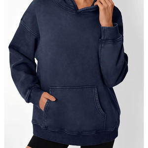 Taille personnalisée sweat à capuche délavé à l'acide femmes décontracté Streetwear figurines d'épaule tombante respirant écologique sweats à capuche tissu tricoté - Product Image 1