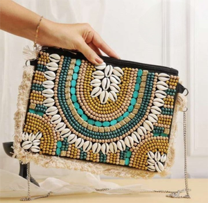 Stylish Handmade Clutch Purse Shell and Bead Tassel Boho <b>Bag</b> for Weddings <b>Festivals</b> and Ethnic Fashion Lovers - Product Image 6