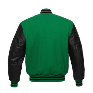 Veste bomber verte Varsity, veste Letterman avec manches en cuir, vente en gros de vestes varsity en cuir personnalisées pour hommes - Product Image 3