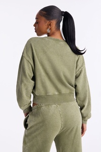 Sweat-shirt court à col rond brodé personnalisé pour femme, vente en gros OEM - Product Image 2