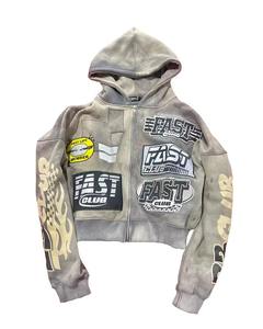 Sudadera con capucha recortada con cremallera de gran tamaño French Terry Heavyweight para hombre, venta completa, ropa de calle cuadrada personalizada desgastada - Product Image 5