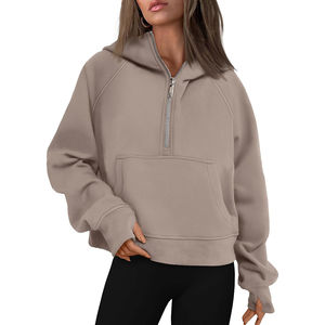 Custom made <b>womens</b> <b>half</b> <b>zip</b> hoodies wholesale cotton <b>fleece</b> quick dry breathable fabric OEM service with logo size and design - Product Image 1