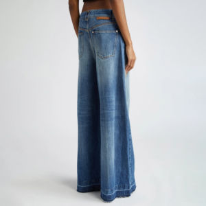 Pantalones vaqueros de pierna ancha de tiro medio a la moda para mujer, pantalones vaqueros holgados elásticos de ajuste holgado con bolsillos, pantalones vaqueros acampanados - Product Image 4