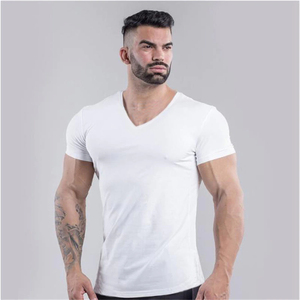 Vente en gros T-shirt tricoté en coton 100% de qualité supérieure pour garçons, col en V surdimensionné avec broderie au design de logo personnalisé pour les bodybuilders - Product Image 5