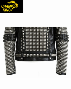 Veste en cuir noir de luxe pour homme de haute qualité, ornée de diamants et de strass, fabriquée par la marque Champ king. - Product Image 6
