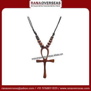 Vente directe usine – Collier pendentif croix Ankh égyptienne en bois de haute qualité, perles artisanales, 25 cm, décoration Saint-Valentin - Product Image 6