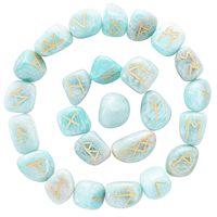 Fournisseur direct d'un ensemble de runes en amazonite polie, formes roulées, efficaces pour la communication et la vérité, artisanat en cristal métaphysique