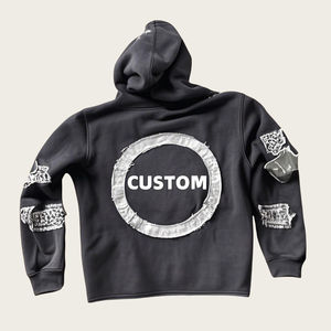 Fabricant personnalisé Sweat à capuche zippé pour hommes, délavé à l'acide, patch de broderie court en détresse épais et motif imprimé - Product Image 2