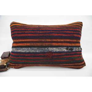 Multicolor Kilim Wool Rug 16x24 Inch Woven Vintage Pattern <b>Throw</b> <b>Pillow</b> - Product Image 1