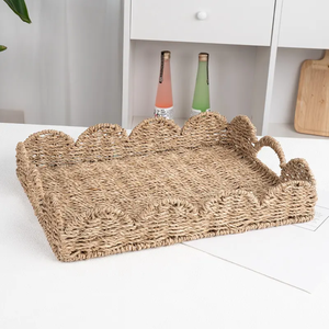 Panier de rangement rustique fait main en jonc de mer avec motif festonné, brun naturel, pour la rentrée scolaire - Product Image 4