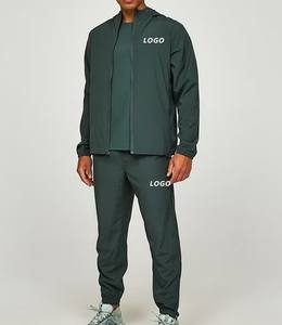 Conjunto de chaqueta cortavientos para correr de pista de color sólido de nailon de poliéster sin alear personalizado, chándal deportivo para hombre - Product Image 1