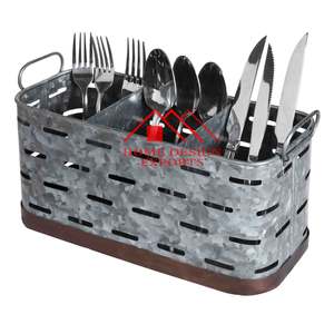 Porte-ustensiles de rangement en fer galvanisé Porte-ustensiles vintage à compartiments multiples Porte-ustensiles en métal pour cuisine et maison Best-seller - Product Image 2