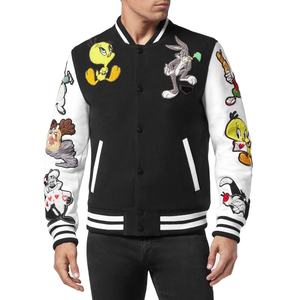 แจ็คเก็ตเบสบอลผ้ากำมะหยี่ปักลายด้วยกำมะหยี่มีแผ่นปะติดเสื้อแจ็กเก็ตทีมตัวแทนออกแบบได้ตามต้องการ - Product Image 1