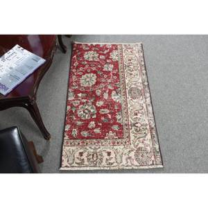 พรมขนสัตว์ตุรกีวินเทจสีแดงสีเบจ2 x 3.6ft สไตล์คลาสสิกพื้นที่ขนาดใหญ่สี่เหลี่ยมผืนผ้าการเย็บปะติดปะต่อกันออกแบบน้ำยาง10มม. สำหรับห้องโถง - Product Image 1