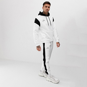 Chándales, transpirable para hombre blanco negro Colorblock Sudadera con capucha chándal conjunto pulóver sudadera y pantalones Jogger dos piezas Casual - Product Image 4
