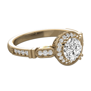 Anillo de Compromiso con Halo y Diamantes Redondos Engastados en Puntas - Product Image 1