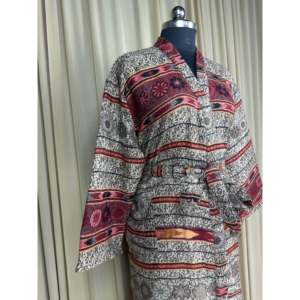 Bata Kimono de Lana de Yak para Mujer, Cálida y Acogedora para Invierno, con Rayas Beige, Cárdigan, Abrigo de Casa con Bolsillos Originales, Ropa de Estar Romántica - Product Image 5