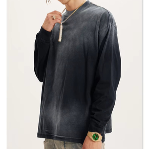 เสื้อยืดผู้ชายหรูหราแบบวินเทจแอซิดผ้าฝ้าย100% มีฮู้ดไหล่ลายพิมพ์ซีดจางลงพิมพ์ลายเฮฟวี่เวท - Product Image 2