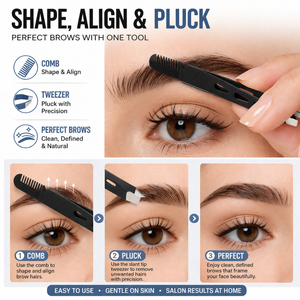 Pinzas para Cejas con Peine, Acero Inoxidable, Punta Inclinada, Herramienta de Depilación de Precisión, Antideslizante, 2 en 1, Color Negro - Product Image 4