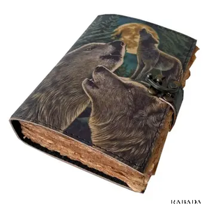Wolf Leather Printed Style Design Handmade <b>Journal</b> 100 Deckle Edge Vintage Paper Notebook Book of Shadows - Product Image 4