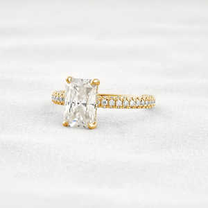 แหวนเพชรโมอิสอัญมณีชุบโรเดียมสำหรับงานแต่งงานแหวนเพชรเม็ดเล็กๆสไตล์วินเทจ - Product Image 4