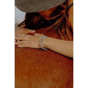 Navajo Strung Bohemian Style Multi-Stone & Sterling Silver <b>Beaded</b> <b>Bracelet</b> with Machine Made Pearl - Product Image 1
