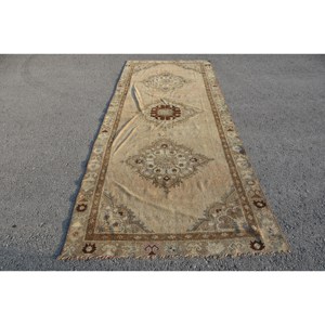 พรมขนสัตว์ตุรกี4x10.9ft วินเทจดีไซน์เย็บปะติดปะต่อกันสีเบจและน้ำตาลถักทอแบนสำหรับตกแต่งห้องนั่งเล่นกว้าง4เมตร - Product Image 1