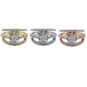 Bagues de mariage en or jaune 18 carats de haute qualité avec diamants véritables sertis pavé, motif floral classique, pour fêtes, vente en gros Chine - Product Image 4