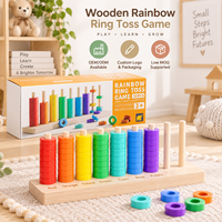 Jeu de lancer d'anneaux en bois arc-en-ciel EDULAND en gros, jouet éducatif Montessori pour le tri des couleurs et le comptage pour enfants OEM ODM