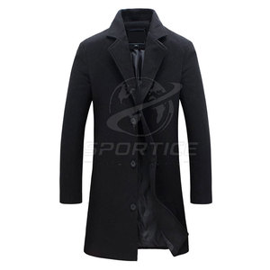 <b>Men's</b> <b>Black</b> Wool <b>Trench</b> <b>Coat</b> Long Overcoat Single Breasted Lapel Slim Fit Casual Outerwear - Product Image 3