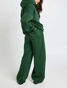 Pull-over surdimensionné en molleton 100% coton poids lourd Vêtement de survêtement pour femmes Vêtement d'hiver Couleur unie Ensemble 2 pièces pour femmes - Product Image 6