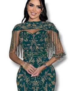 Robe de soirée élégante sur mesure pour femmes, style français, luxe, solide, ornée de perles, broderie de strass, bustier, empire, coupe A, élégante, ajustée, formelle - Product Image 2