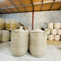 Panier de rangement pour linge en herbe de mer de haute qualité avec couvercle, fabricant vietnamien