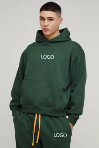 <b>Men's</b> Cotton Oversized Boxy Hooded Tracksuit Winter Heavyweight Forest <b>Green</b> Custom Printed Plus Size Sets by MOE - Product Image 2