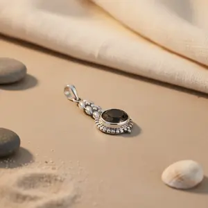 Pendentif en argent 925 avec quartz fumé pour femmes, bijoux en pierres précieuses en or rose faits à la main avec placage en rhodium et caractéristiques de charme - Product Image 3