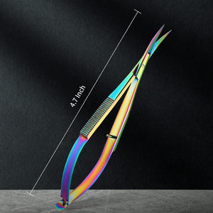 กรรไกรขนาดเล็กตรงและโค้งงอ12ซม. ทำจากสเตนเลสสตีลมีที่จับสำหรับขนบนใบหน้าและเล็มขนคิ้ว - Product Image 4