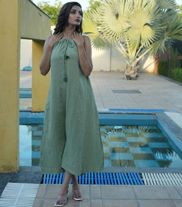 Bohemian Summer Vintage Collection for Women Wear Rayon Plain Dye Spaghetti Maxi Dress - Product Image 4