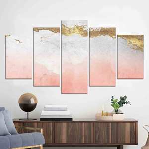 Toile d'art en marbre rose et doré : décoration murale moderne en verre, ensemble de 5 toiles Mx - Product Image 1