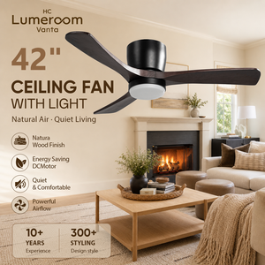USA In Stock 42 Inch Ceiling <b>Fan</b> <b>with</b> Light and <b>Remote</b>, Solid Wood Flush Mount Low Profile Ceiling <b>Fan</b> - Product Image 2
