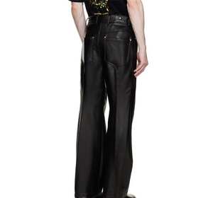 Nouveau pantalon en cuir pour homme, coupe large évasée, personnalisé, effet empilé, tendance, coupe patte d'éléphant, coupe droite, coupe incurvée, à rayures - Product Image 6