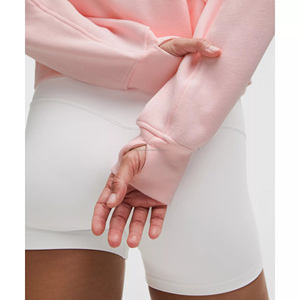 Sudadera con capucha y media cremallera con forro polar para mujer de alta calidad OEM, Top corto de manga larga con agujeros para pulgar, sudadera de entrenamiento con capucha con cremallera - Product Image 4