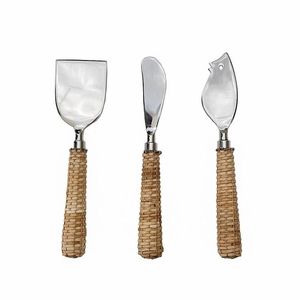 Juego de Cuchillos y Rebanador de Queso de Acero Inoxidable y Ratán de Alta Calidad, Nuevo Diseño Personalizado, Juego de Queso Premium - Product Image 3