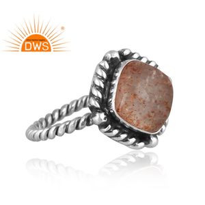 Best Selling Oxidized Sterling Silver Natural Doublet Sunstone <b>Crystal</b> Gemstone Textured <b>Ring</b> Jewelry Manufacturer - Product Image 3