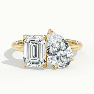 Anillo de Compromiso de Diamante Cultivado en Laboratorio con Engaste de Puntas en Forma de Esmeralda y Pera, Oro Sólido de 14k y 18k, Joyería Fina Personalizada - Product Image 1