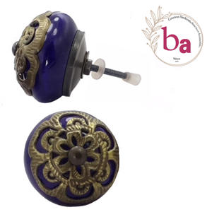 ลูกบิดเซรามิกลายดอกไม้โบราณทำจากทองเหลืองแบบชาวโมร็อกโกลูกบิดตู้ลิ้นชักอุตสาหกรรมมือจับดึงลิ้นชักสำหรับโต๊ะเครื่องแป้งประตูห้องนอน CK - Product Image 1