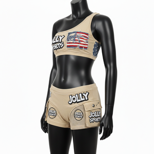 Conjunto de Bikini Premium para Mujer, 220 GSM, Poliéster Elástico, Spandex, Beige Arena, Paneles de Malla con Bolsillos, Logotipo Aplicado - Product Image 2